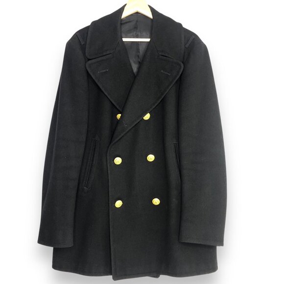 Vintage US Navy Coat Overcoat 100% Wool 40R Gold Eagle Buttons Man's Enlisted
